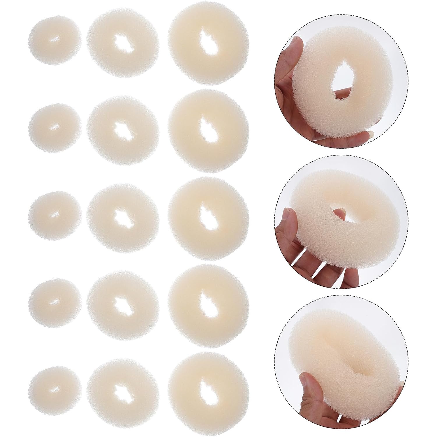 15pcs Donut Hair Bun Maker Set with Elastic Hair Ties Small Medium Large Doughnut Shapers for Women and DIY Accessories for Everyday Use