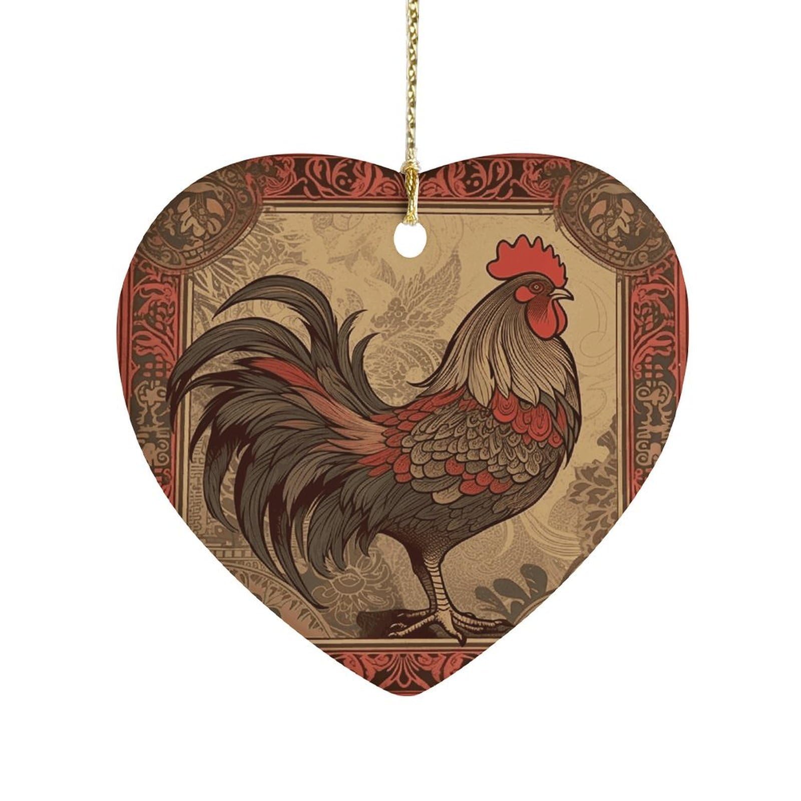 Fekiloot Style Old Rooster Illustration Ceramic Ornament Home Decor Keepsake