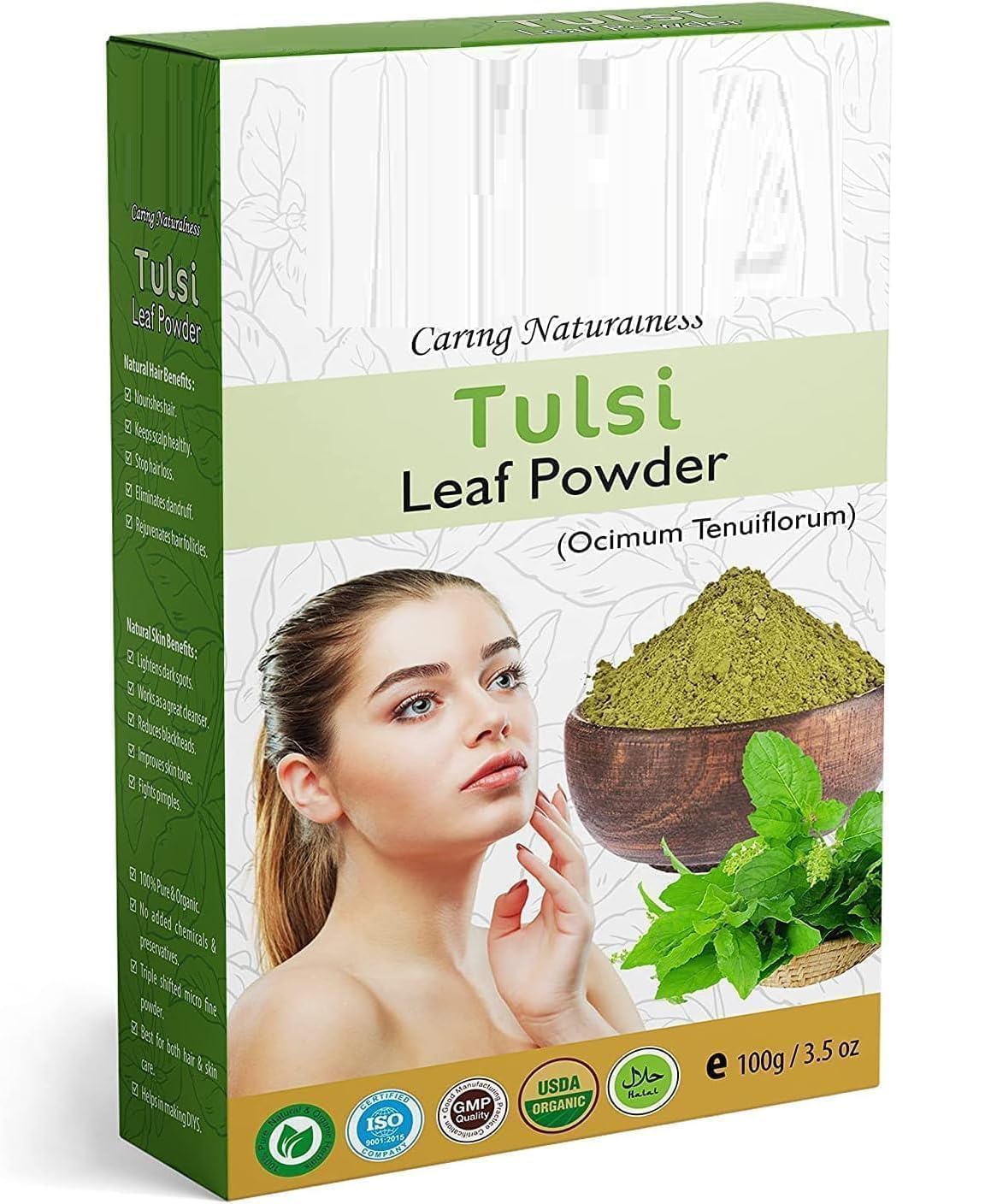 Natural Tulsi Leaf Powder - 100 Gram (3.52 oz) - Ocimum Sanctum - for Skin & Hair - Tulsi Powder