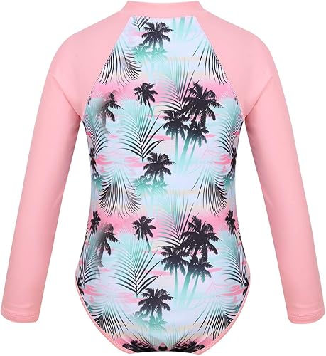 Vista 2 de Traje de baño de una pieza para niñas y niñas, estilo tropical, camiseta de protección de erupción de manga larga, traje de baño