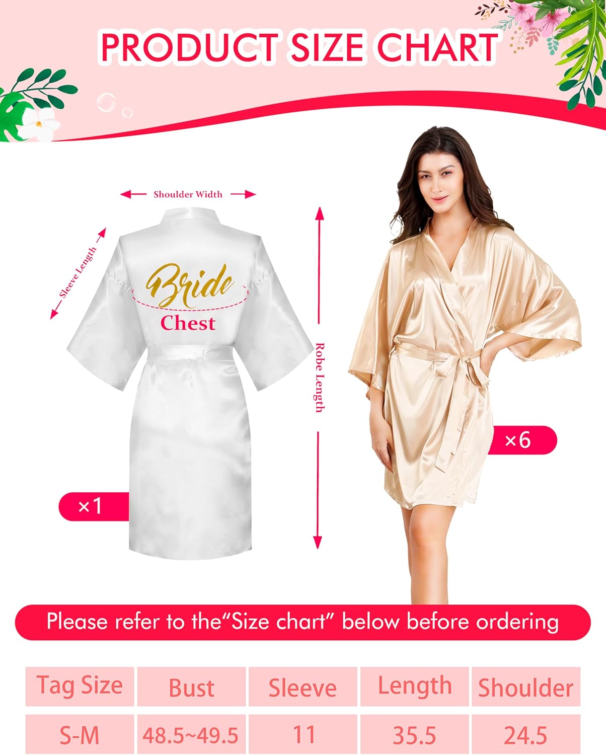 EPLAZA 7 Pcs Bride Bridesmaid Robes for Wedding Bridal Party Women Short Silky Satin Robe Kimono with Gold Glitters - Image 2