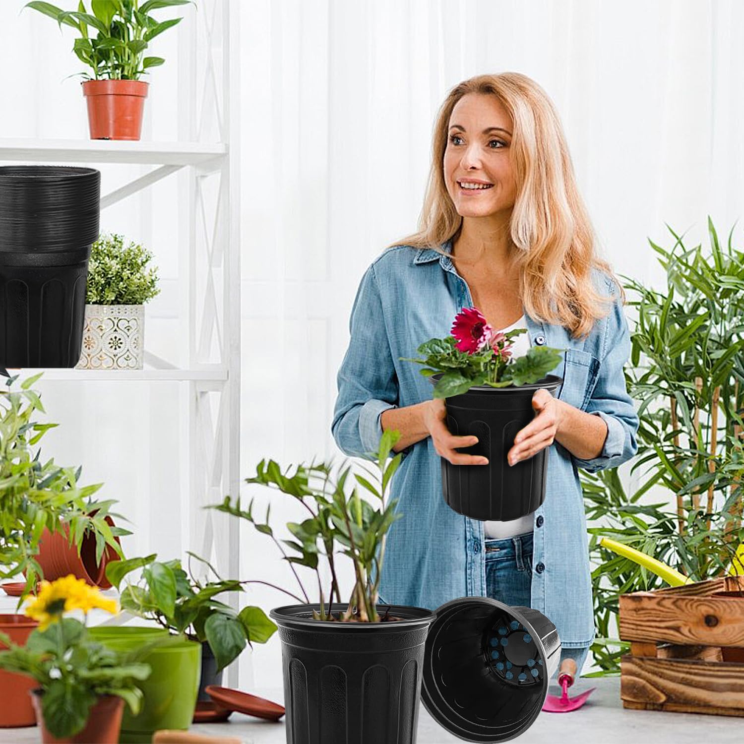 100 Pcs 1 Gallon Flexible Nursery Pots for Plants,Soft Plastic Seed Starting Pots with Hole,Flower Plant Container for Seedling,Cuttings,Potting,Transplanting,Black