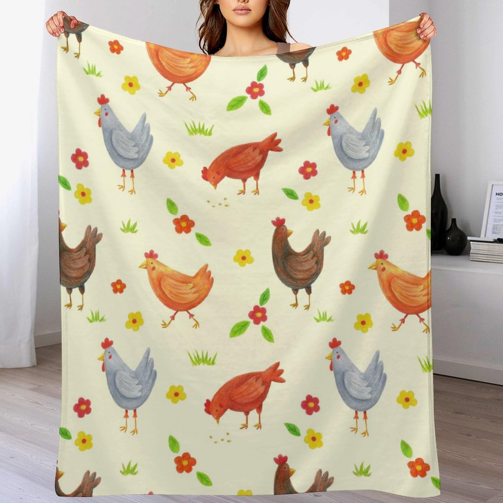 Melbrakin Color616 A Brood Of Chickens Flowers Floral Soft Flannel Travel Blanket, Living Room Home Sofa Decoration Blanket, Dormitory Office Nap Blanket