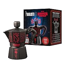 Bialetti Moka Express Stranger Things 3 Tazze, Pomolo Musicale con ricarica USB C, Non adatta ad induzione, 3 Tazze (130ml), Nero