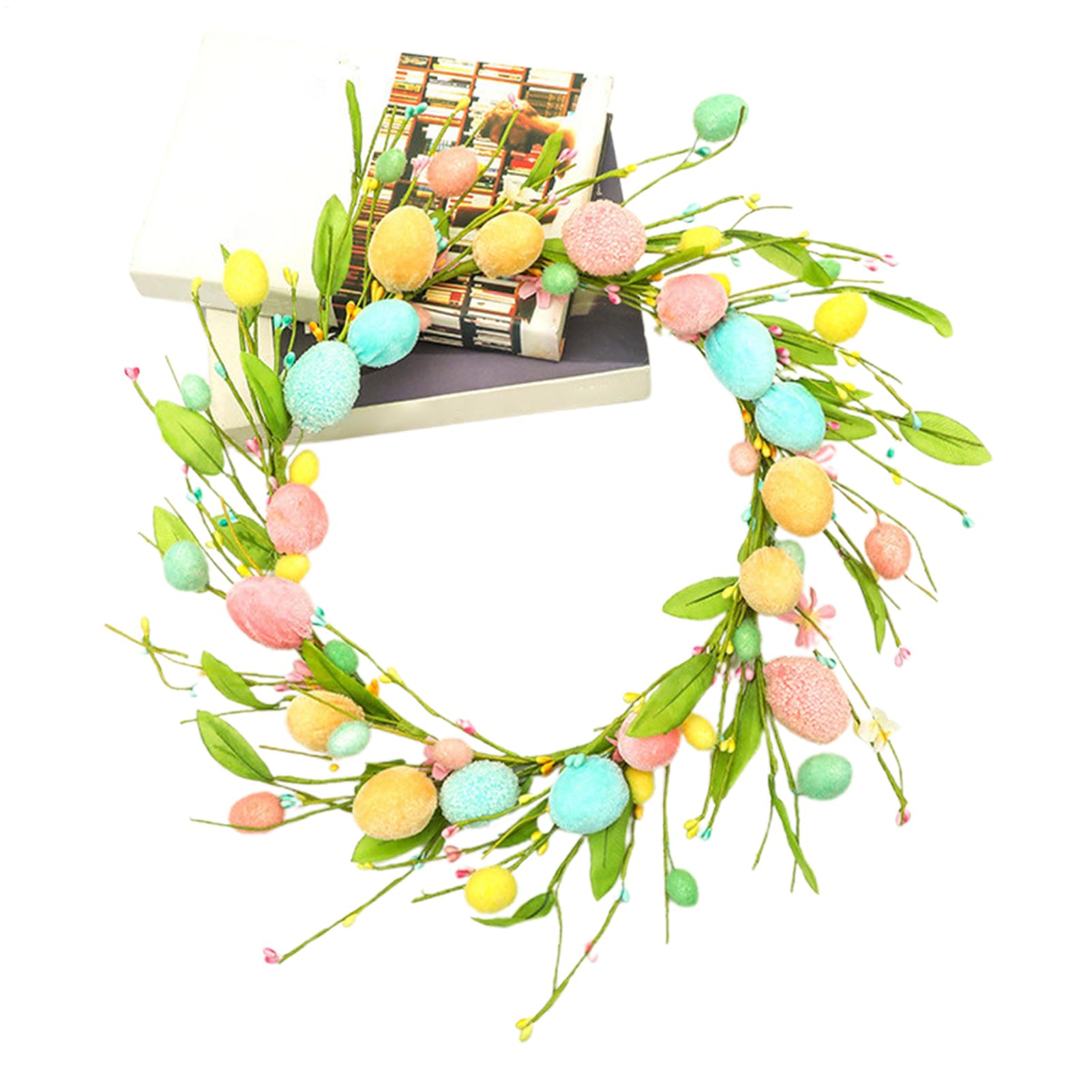 Couronne de Pâques de 45 cm avec œufs colorés pour décoration murale