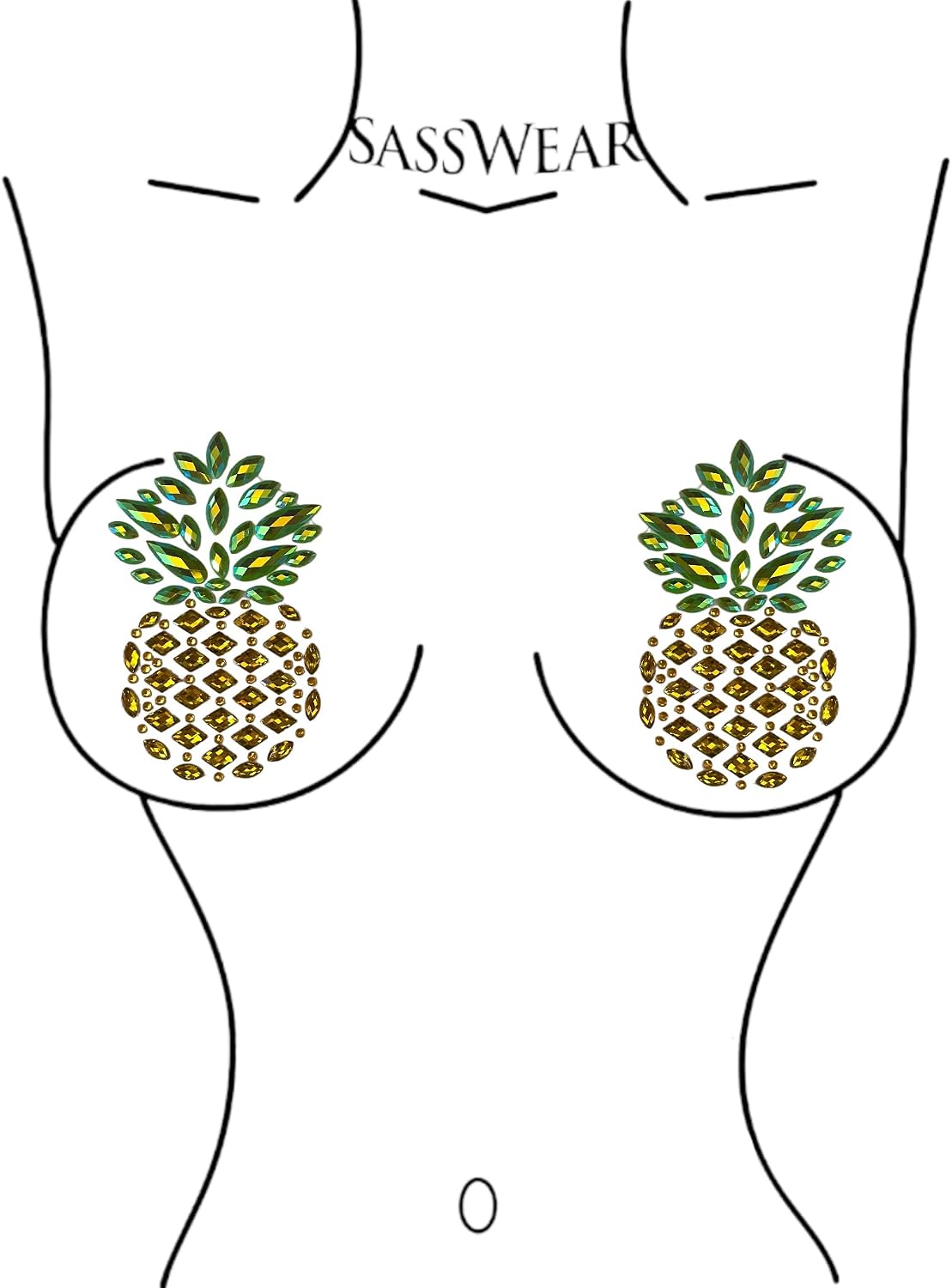 Sasswear Pineapple Jeweled Nipple Pasties, Pasties for Women, Crystal Rhinestone Nipple Cover Pasties for Festivals and Raves, Pasties for Swingers Gold