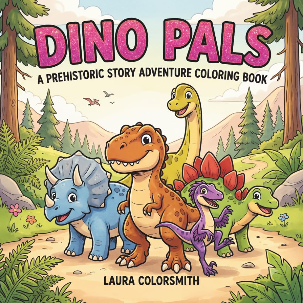 Dino Pals - A Prehistoric Story Adventure Coloring Book: Cute and Easy Coloring Book of Dinosaurs, Volcanoes, and Prehistoric Adventures