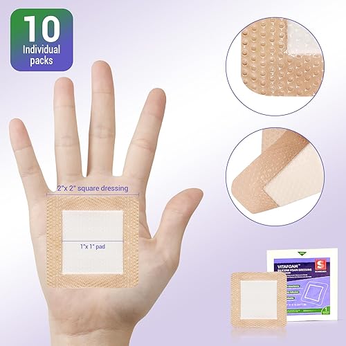 Miniatura 2 de Apósito de espuma de silicona de 2 x 2 pulgadas con borde, vendaje de alta absorción, adherencia suave, vendajes de silicona transpirables para el