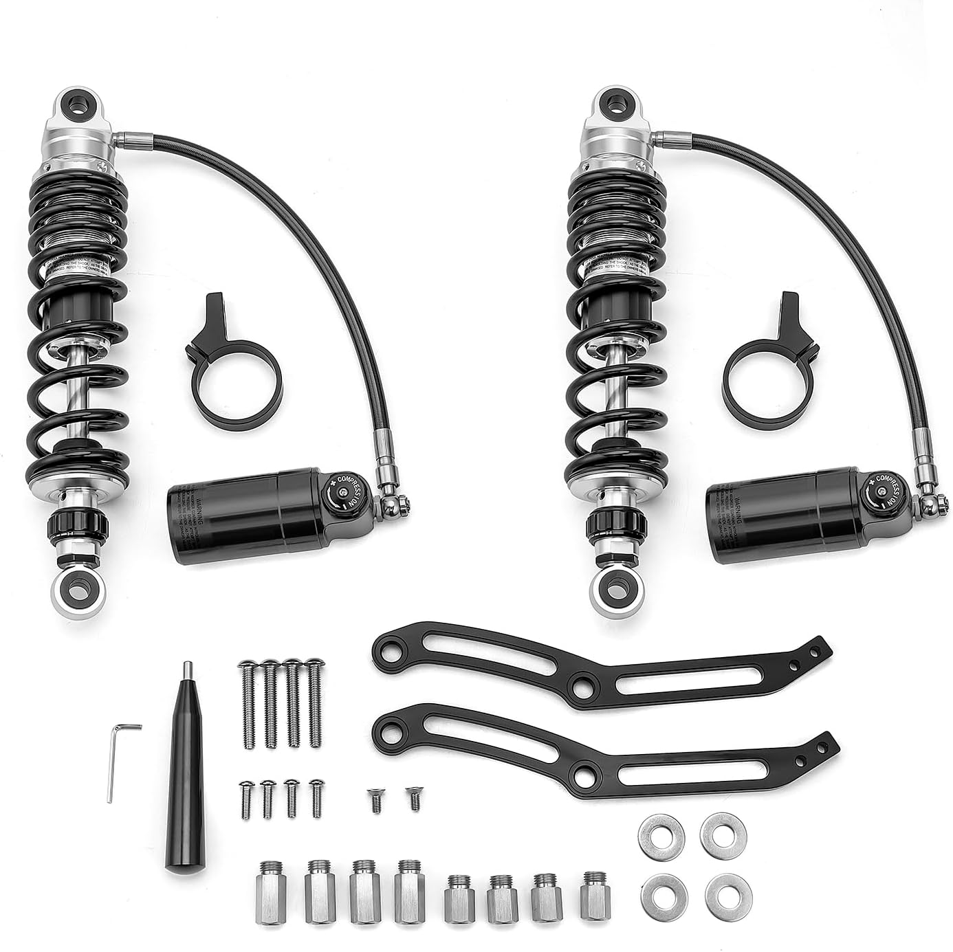 Wsays Rear Suspension Shocks with Remote Reservoir Compatible with Harley Touring Road Glide Street Electra Glide Road King Ultra Limited 2014-2024, Reservoir Gloss Black