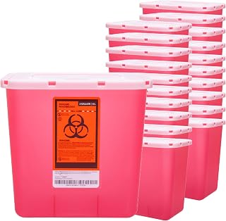 Sharps Container 2 Gallon - Large Puncture Resistant Biohazard Medical Waste Disposal Box for Safe Needle and Syringe Collection - for Home, Travel and Medical Use (20)
