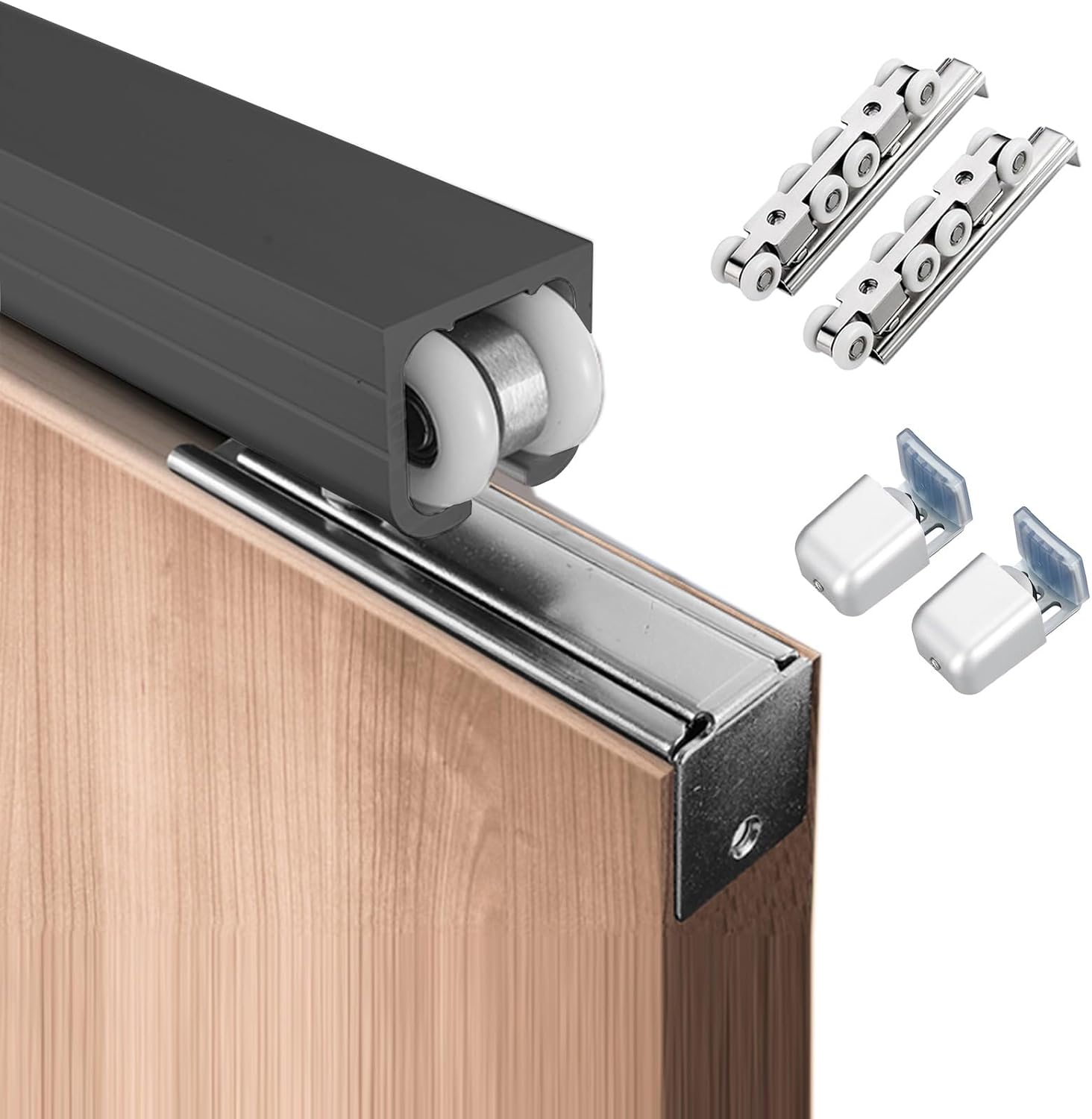 Premium Sliding Barn Door Hardware Kit, Aluminum Box Rail System with 8 Durable Wheels, Perfect for Closets, Pocket Doors, Patios, and Smooth Operation