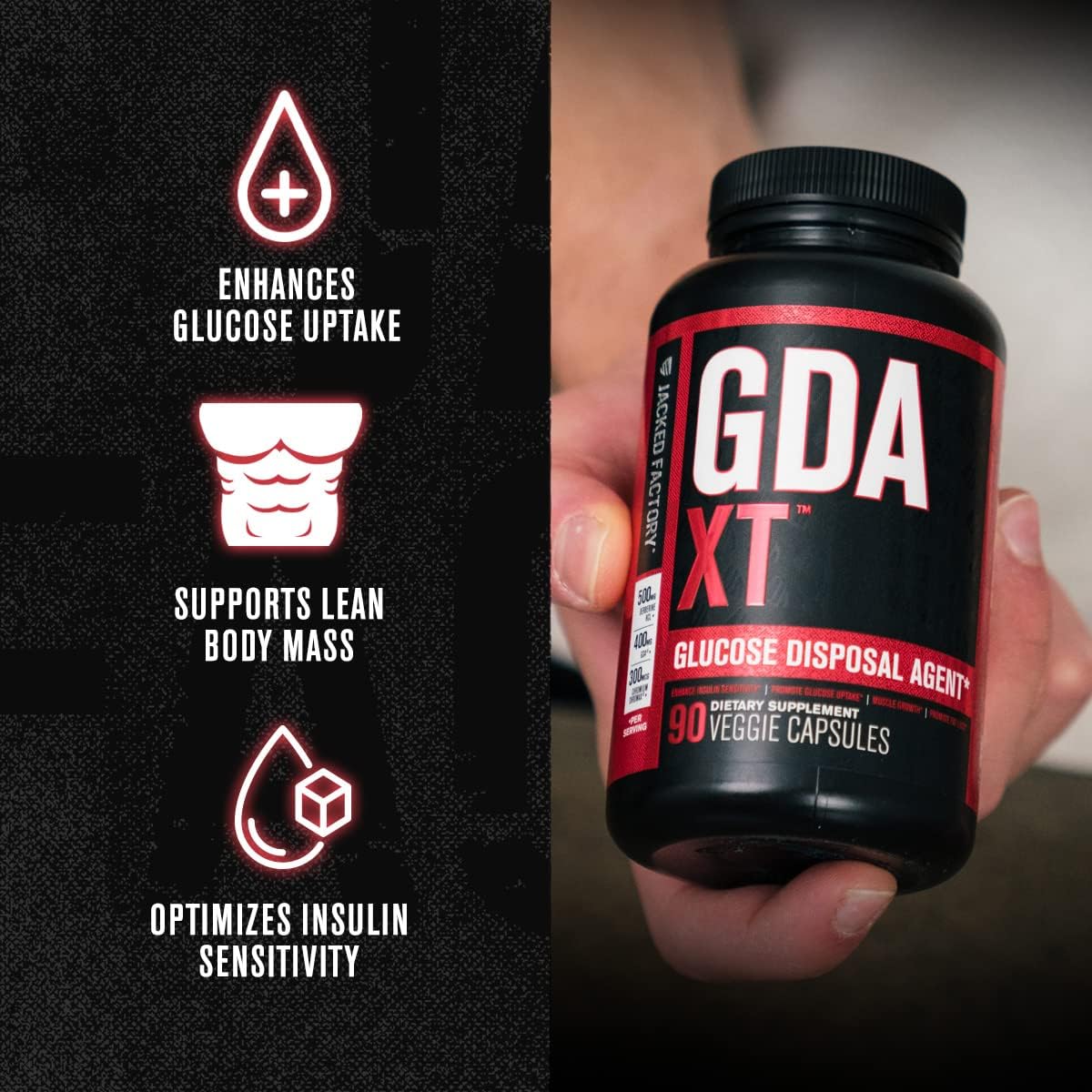GDA XT Glucose Disposal Agent - Nutrient Partitioning Supplement, Glucose Support w/ GS4, Chromax Chromium, Berberine & More - Powerful Muscle Builder and Body Recomposition Agent - 90 Veggie Capsules