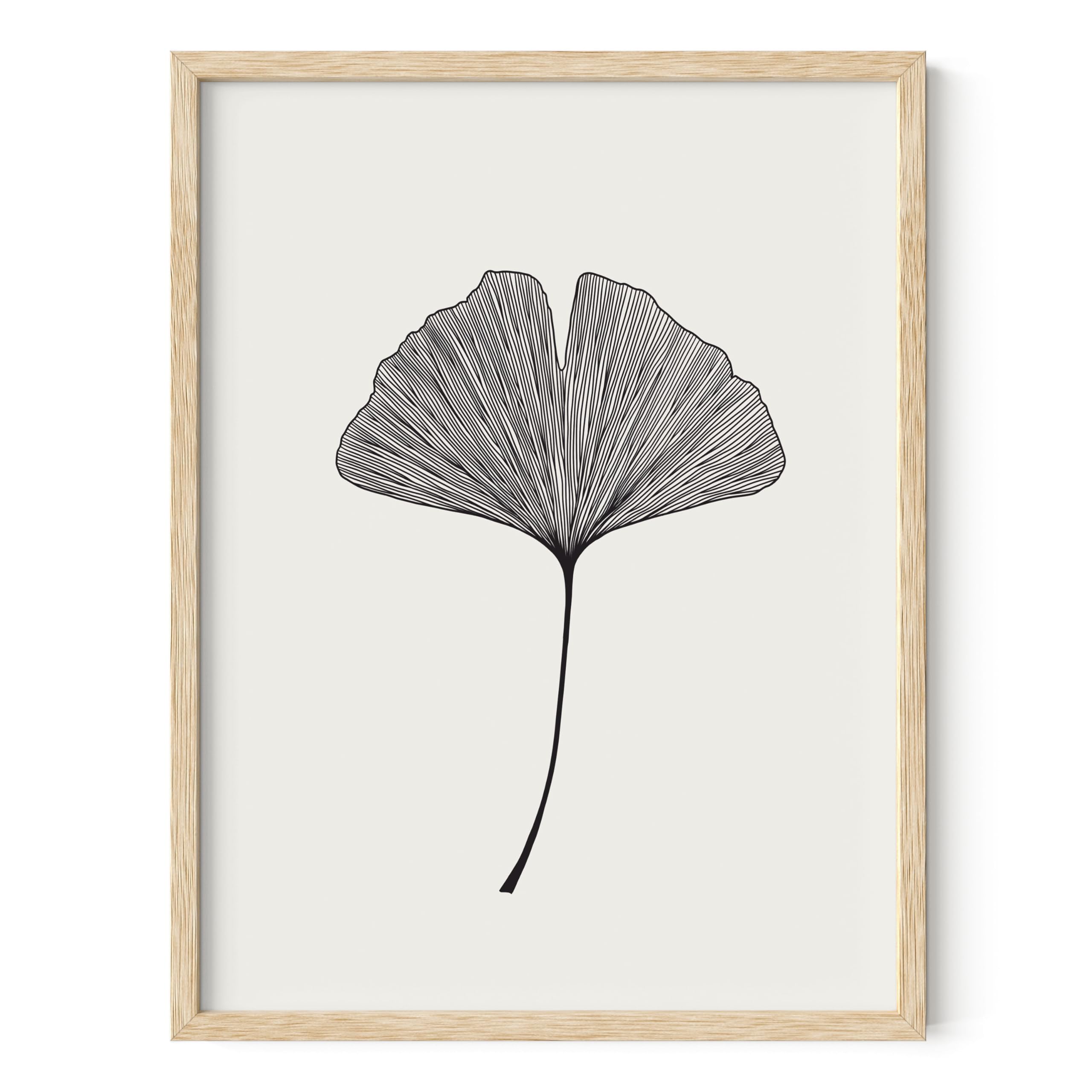 HAUS AND HUES Ginkgo Leaf Decor - Modern Japanese Gingko Lead Print, Modern Wall Art Black and White Art, Leaf Wall Art Neutral Artwork, Modern Wall Art Neutral (Beige Frame, 12x16)