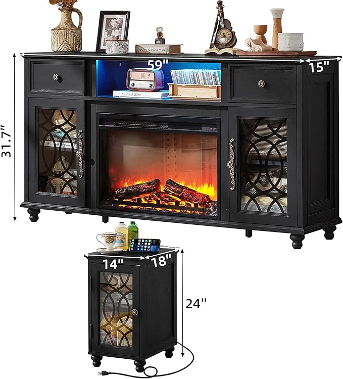 Soporte para TV con Chimenea Eléctrica 3 Piezas Joaxswe 59" miniatura 3