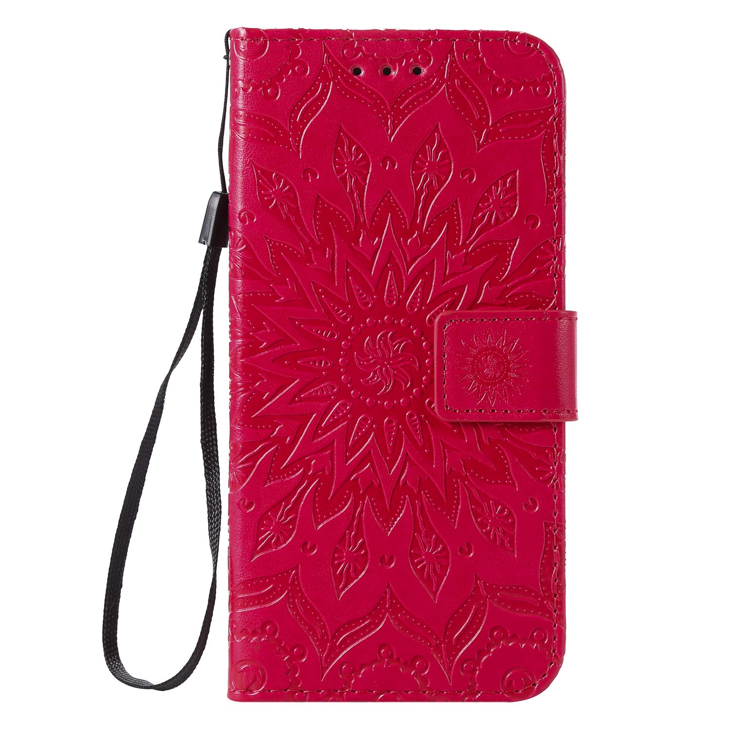 Huzhider Samsung Galaxy S10 Case, Flip Notebook PU Leather Wallet Phone Case Sunflower Pattern TPU Shockproof Shell Slim Protective Cover for Samsung Galaxy S10 with Card Holder Magnetic Closure, Red