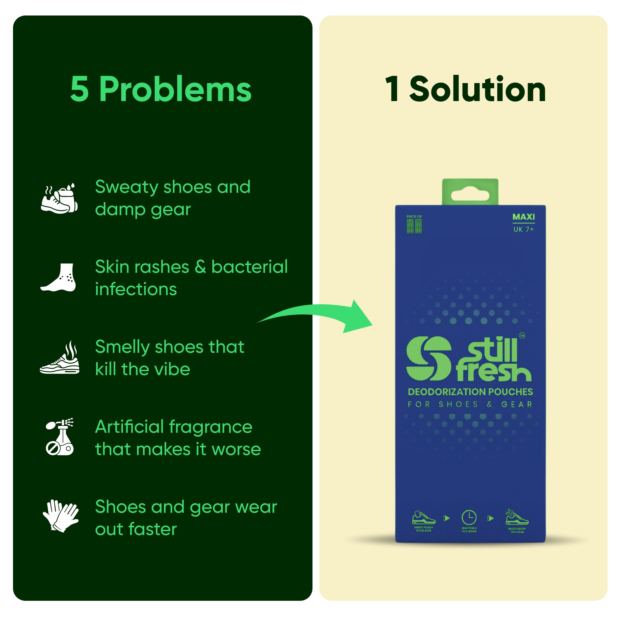 STILLFRESH Natural Odor Eliminator | Deodorizing Pouches Maxi – For Shoes (Size 7 and above), Sports Gear, Gloves and Gym Bags 1