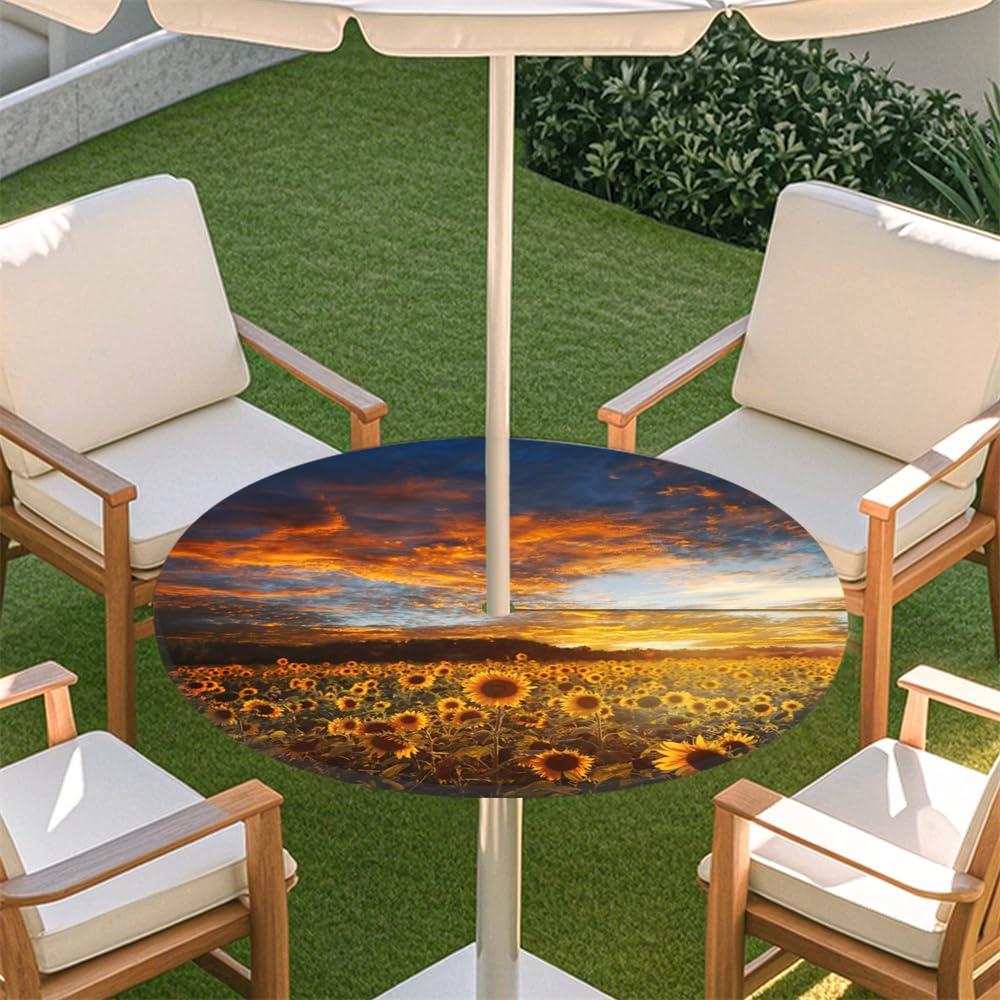 Fasbuy Outdoor Round Tablecloth with Umbrella Hole and Zipper, Table Cloth Waterproof, 3d Printed Wipeable Tablecloths 31-54" Elastic Edge for Patio Garden (dusk,S) โ image 1