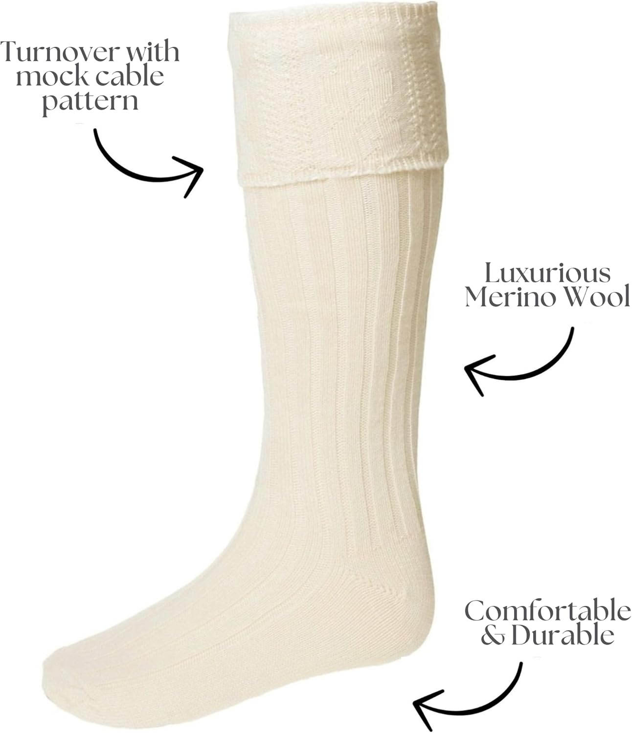 Men’s Kilt Socks – Merino Wool Blend Highland Dress Socks – Made in Scotland – Gents' Highland Wear Sock