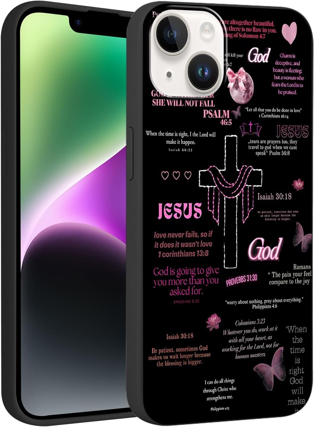 Christian God Phone Case for iPhone 17 6.3", Western Aesthetic Jesus Verse Bible Cross Design, Floral Flower Print Pattern Cover for Women Man, Soft TPU Protection Funda for iPhone 17, Black