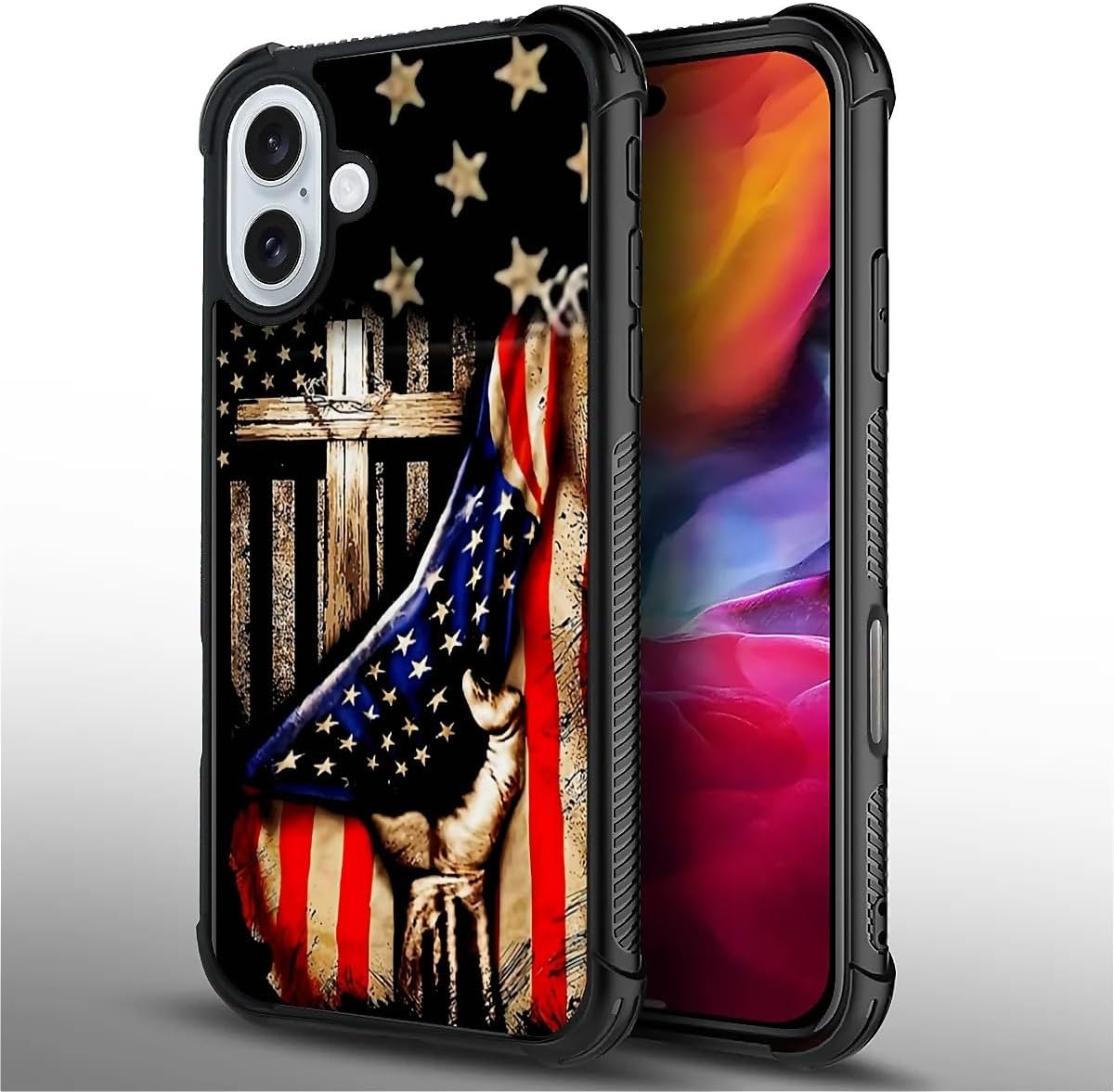 DAIZAG Compatible with iPhone 16 Case,All-Round Protection Shockproof Anti-Scratches TPU Cover,Cases for Man Woman-Wooden Cross Power American Flag - Image 2