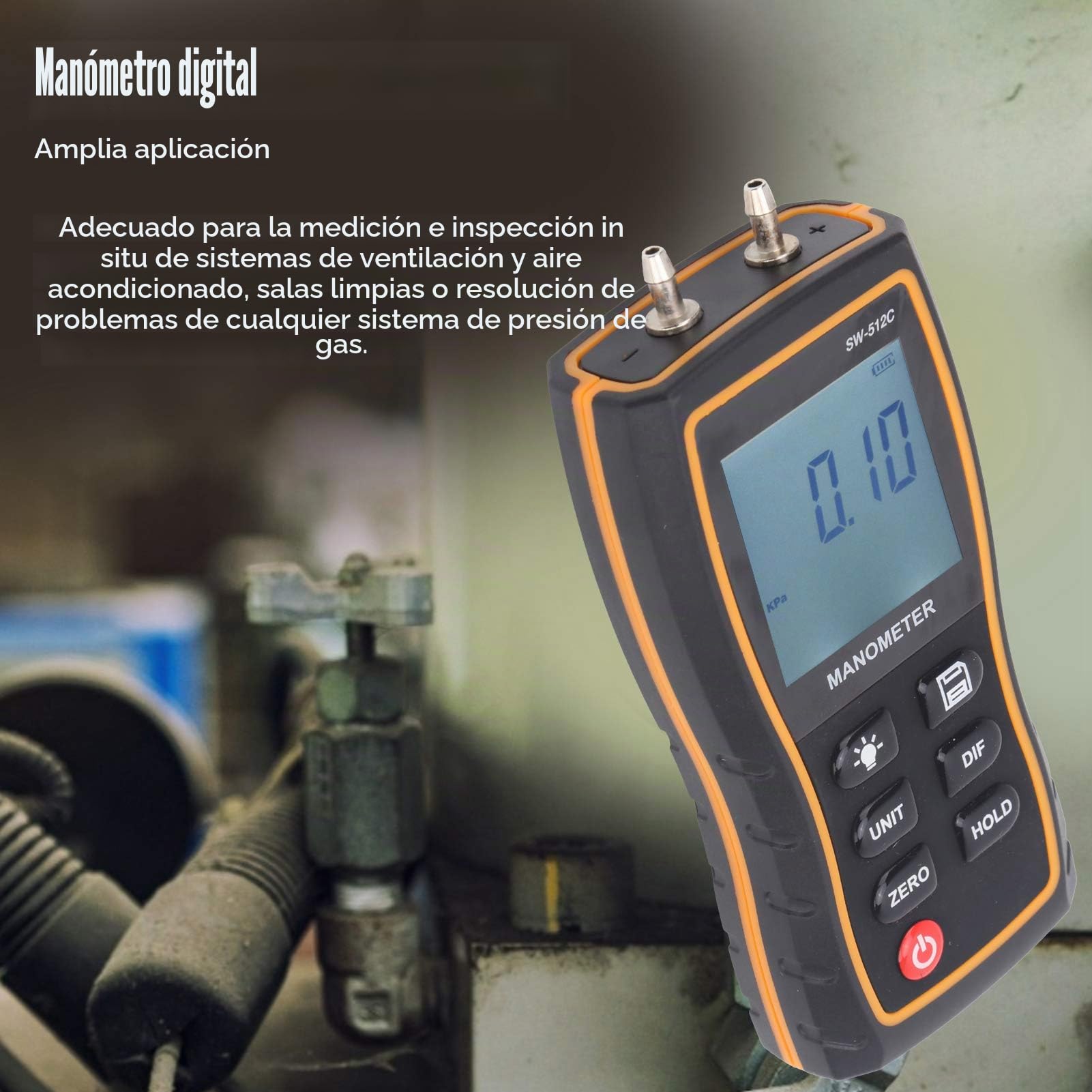 SW-512C Medidores de presión diferencial Manómetros con pantalla digital Probador de presión de gas HVAC de alta precisión Barómetros de aire de mano con conexión rápida Bolsa de manguera