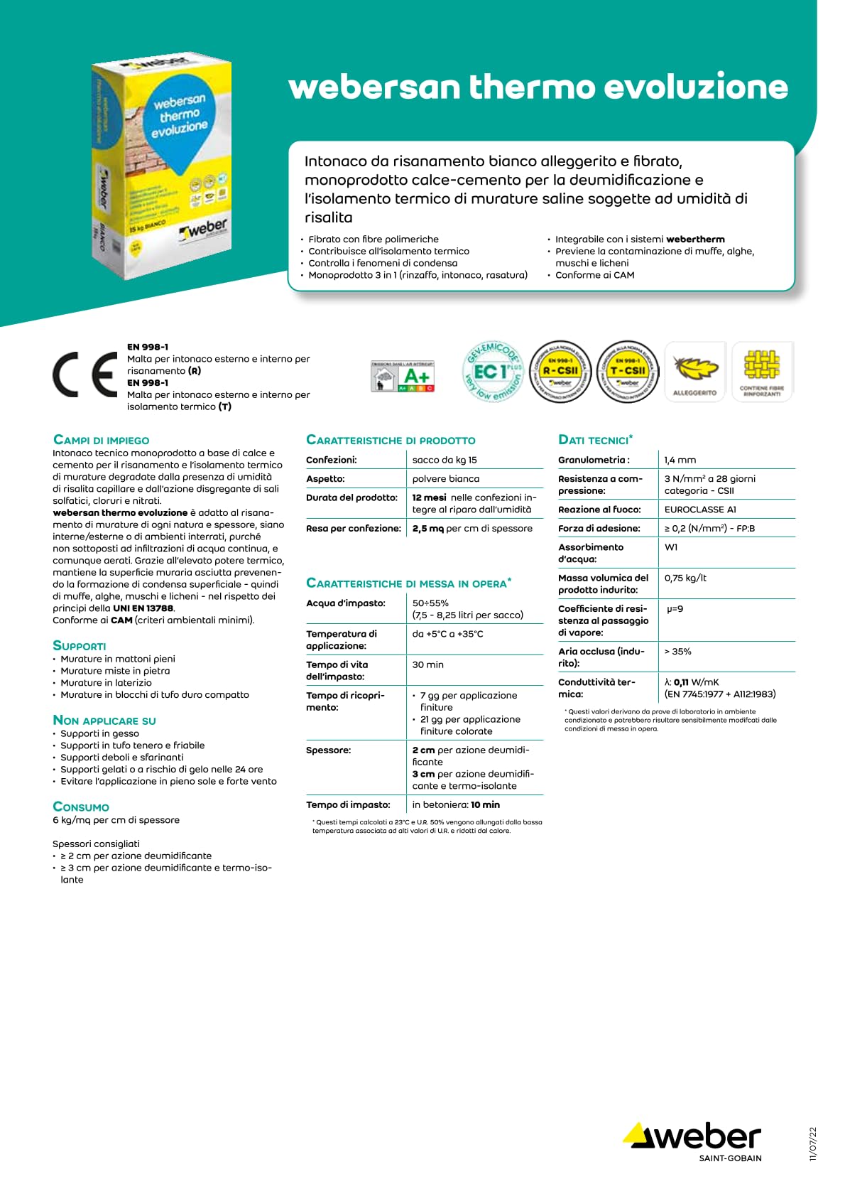 Intonaco da risanamento Webersan thermo evoluzione 15kg,bianco