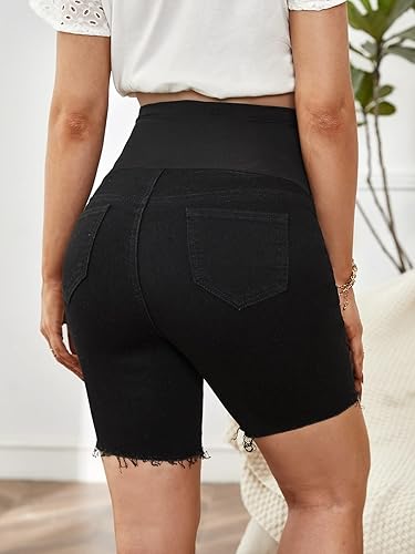 Miniatura 2 de Floerns Pantalones cortos de mezclilla de maternidad para mujer con dobladillo enrollado