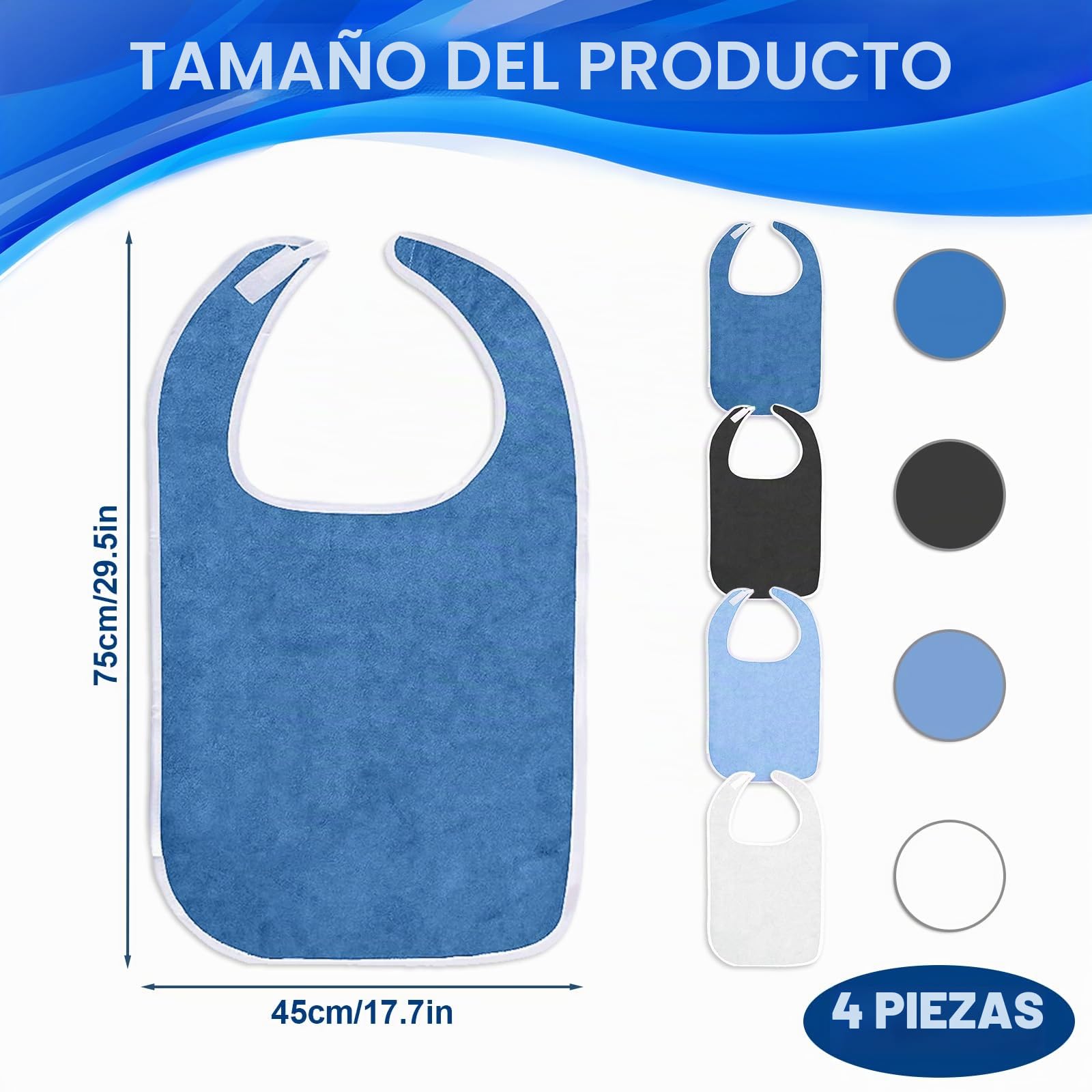 4 Piezas Baberos Adultos,baberos personas mayores,Reutilizables Babero Adulto Para Comer,Para Mayores, Mujeres y Hombres Personas, Discapacitados,75 cm X 45 cm