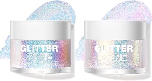 Paquete de 2 gel con purpurina corporal, grado cosmético, maquillaje navideño que cambia de color para cara, cuerpo y cabello, seguro y fácil de