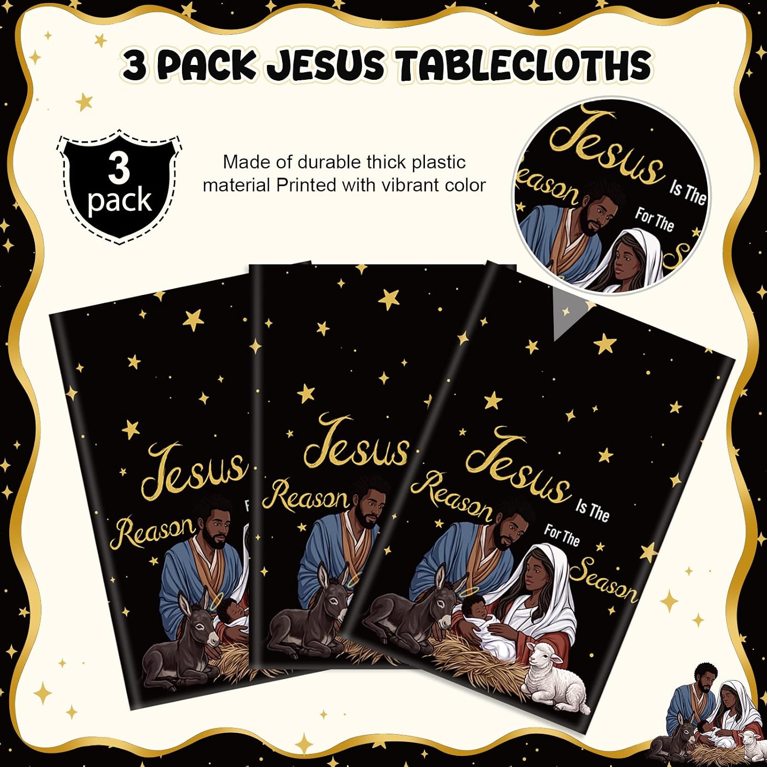 Funrous 3 Pcs Christmas Nativity Plastic Tablecloth 54 x 108 Inch image 3