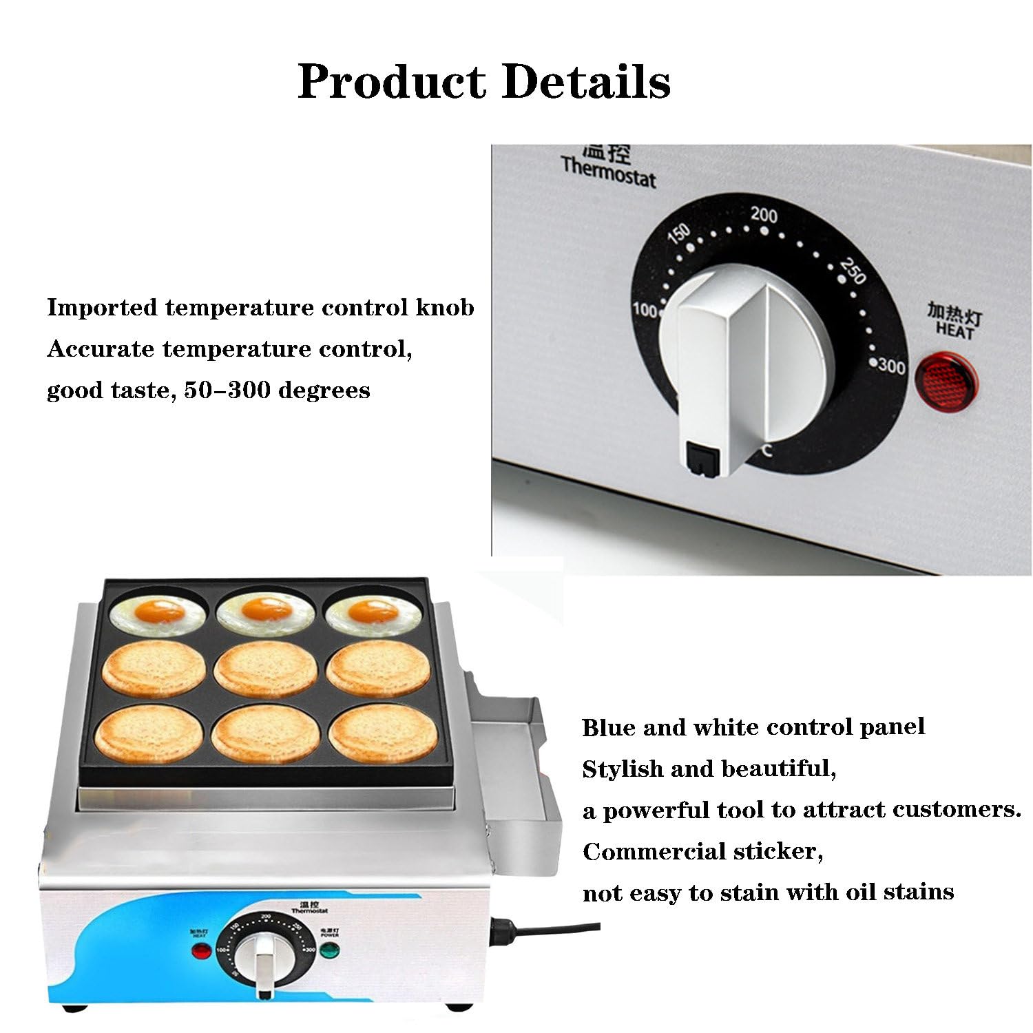 Máquina Eléctrica Comercial De Hamburguesas De Huevo,Máquina De Hamburguesas De Huevo A La Plancha,9/18,Control De Temperatura 50-300 ℃ Calentamiento Rápido,para Cafeterías Panadería,9