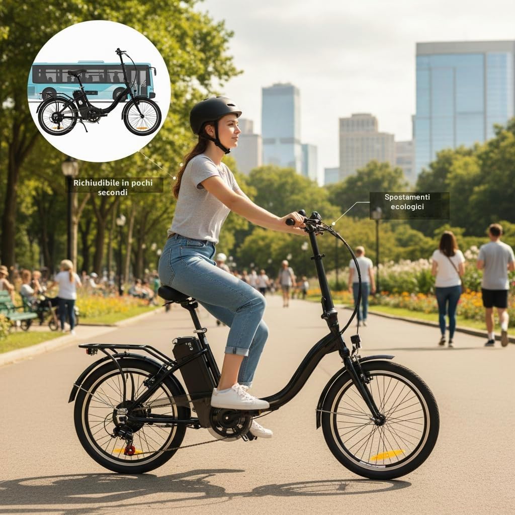 Eleglide Bicicletta elettrica pieghevole da 20", per adulti, 250 W, con batteria da 36 V, 7,8 Ah, portata 25 km/h, display a LED, freno a V, con portapacchi e luce