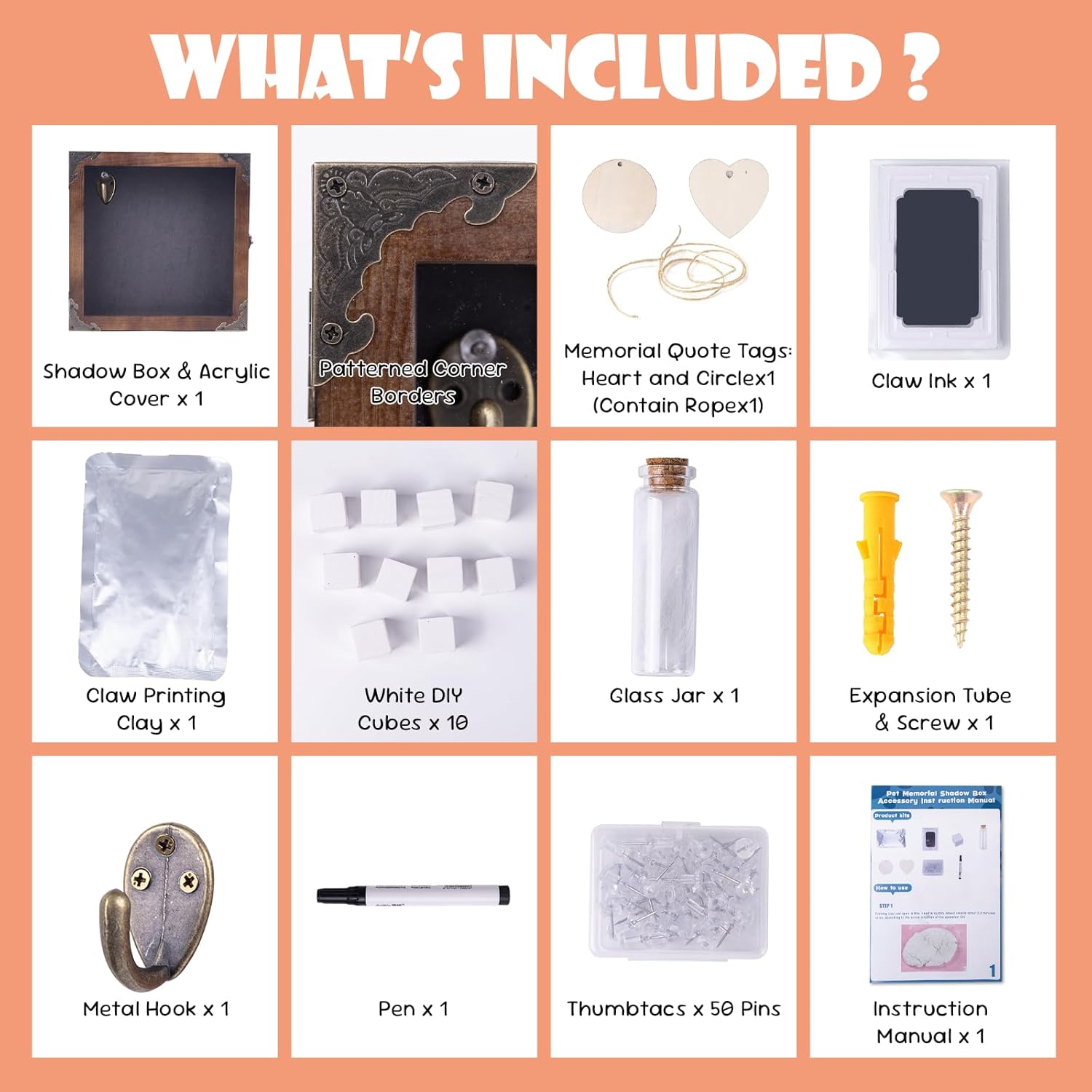 8.6'' Pet Memorial Shadow Box, Customizable Display Case for Dog Cat, Paw Print Hair Preservation, Picture Frame with Paw Print Kit Ashes Fur Jar as Pet Loss Sympathy Gift