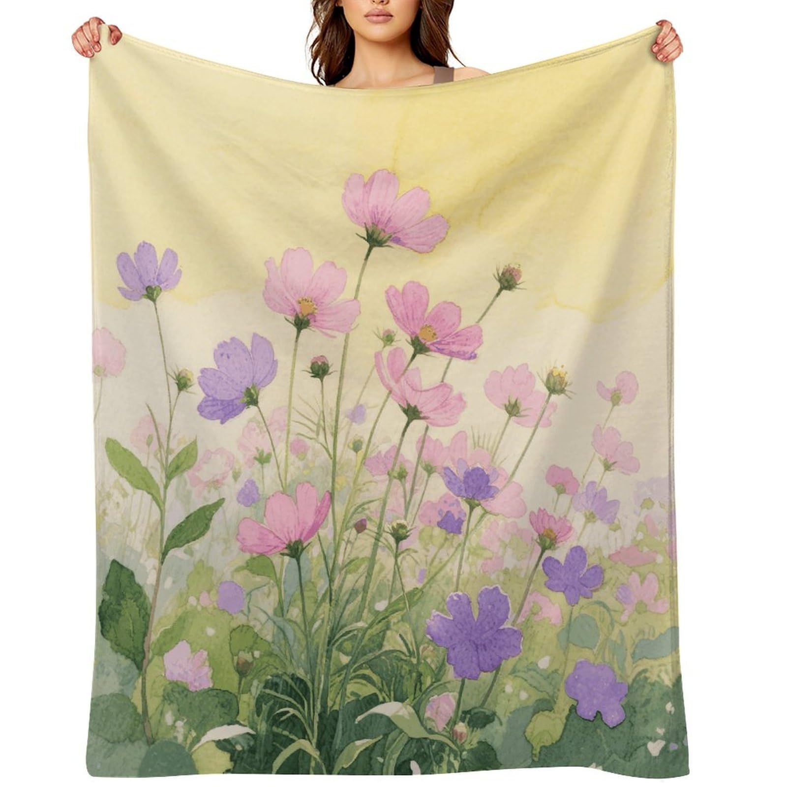 Pink and Purple Flower Watercolor Throw Blanket for Couch and Bed Super Soft Warm Lightweight Throw Blankets Cozy Fuzzy Flannel Blanket Personalized Decorative Blankets for Sofa Decor 40"x50"