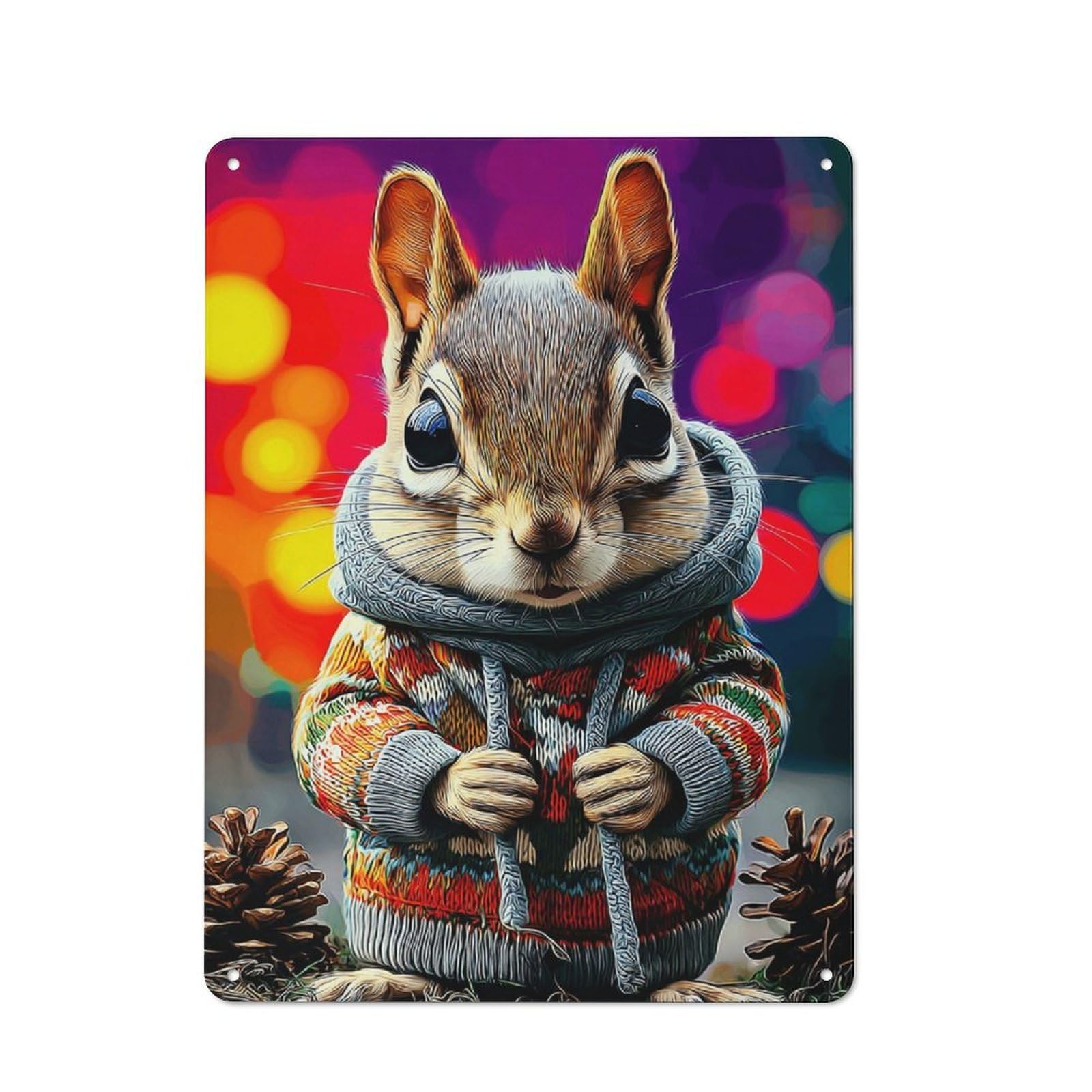 Junmoney Squirrel In Festive Sweater 40X30cm Retro Tin Sign With For Kitchen Or Home Bar, A Decorative Gift For A Newly Furnished Kitchen And Home Bar