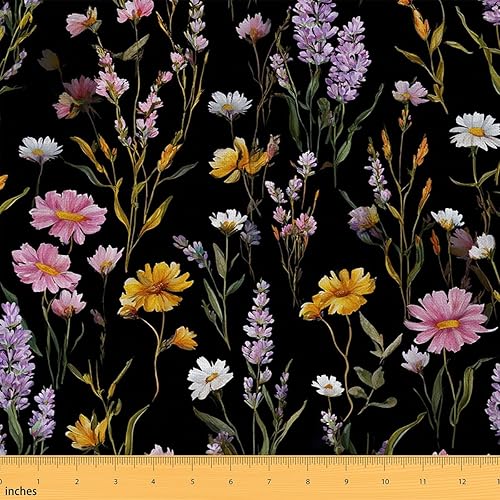 Feelyou The Yard - Tela de flores Groovy de The Yard - Tela de tapicería retro floral bohemio para sillas de los años 70, flores hippie bohemias,