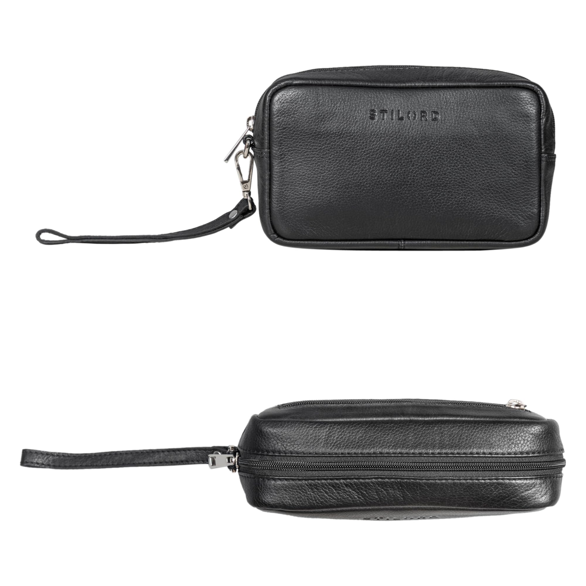 STILORD Larkin Bolso de Pulsera para Hombre Organizador de Piel Bolso de Piel pequeño Bolso para Hombre Bolso de Viaje XXL Bolso para Hombre Color:Negro