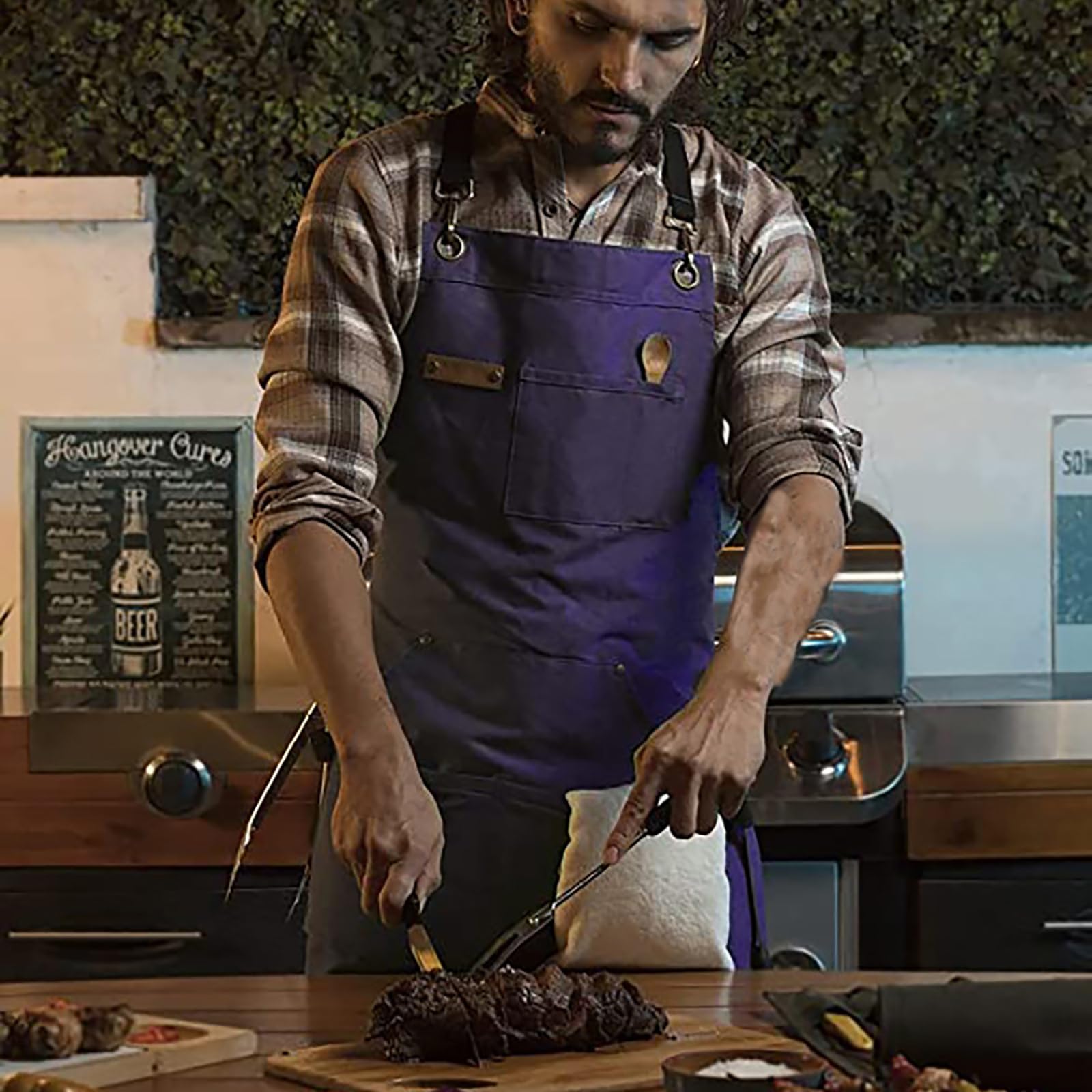 Delantal De Cocina con Pechera Y Espalda Cruzada Ajustable, De Lona De Algodón, con Bolsillos, para Mujeres Y Hombres Blue,One Size