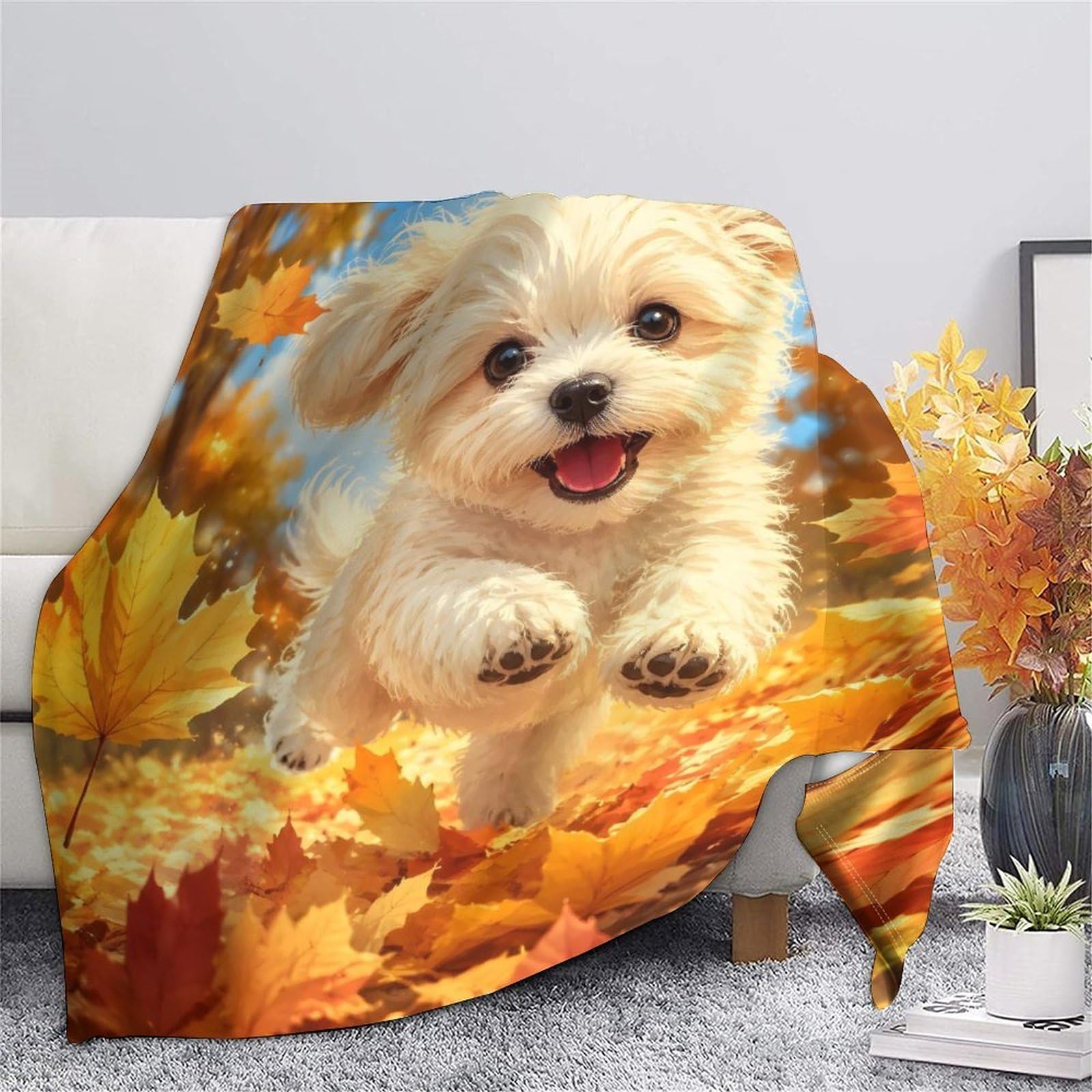 Herbst Hund 3D Print Mikrofaser Decke Fleece Gefühl