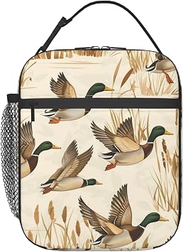 Reusable Flying Duck Lunch Box for Kids Girls Boys Women Adult, Insulated Golden Reed Lunch Bag,Polyester Cooler Cute Handbags Case for School Picnic Work Travel Beach or Hiking