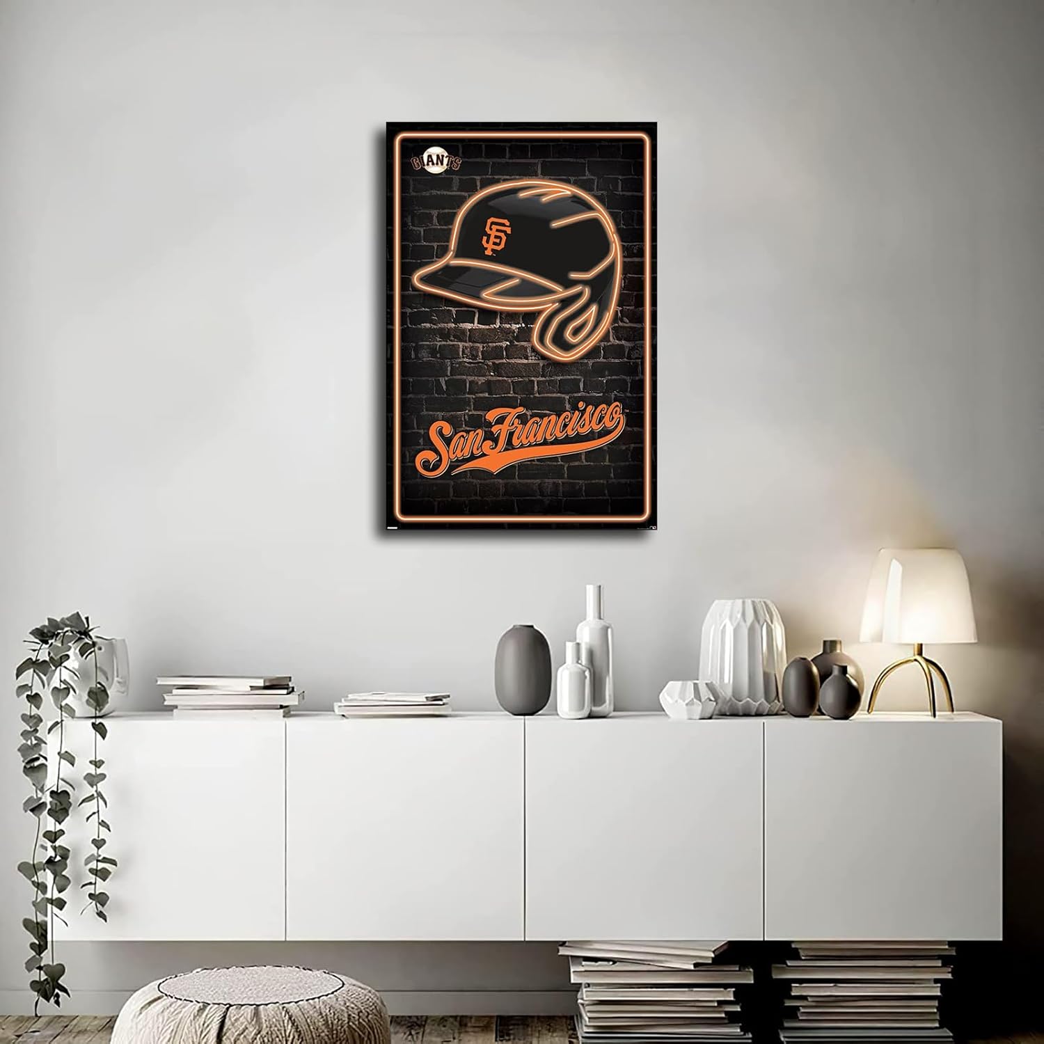 San Francisco City Giants Baseball Poster City Baseball Caps Neon Badge Canvas Mural Pattern Print Artwork Decorative Home Decor Painting (With Frame,16x24inch)