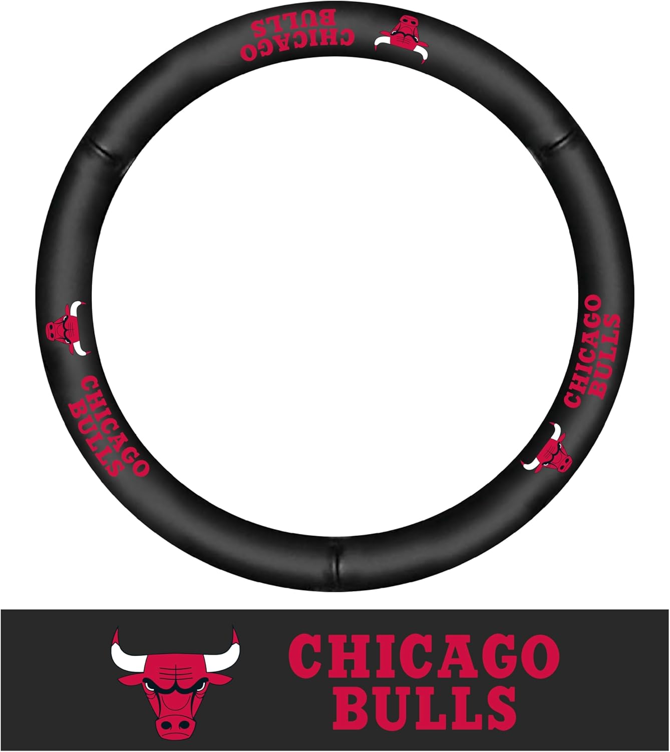 FANMATS 40533 NBA - Chicago Bulls Genuine Leather Steering Wheel Cover | Black 15"x15"