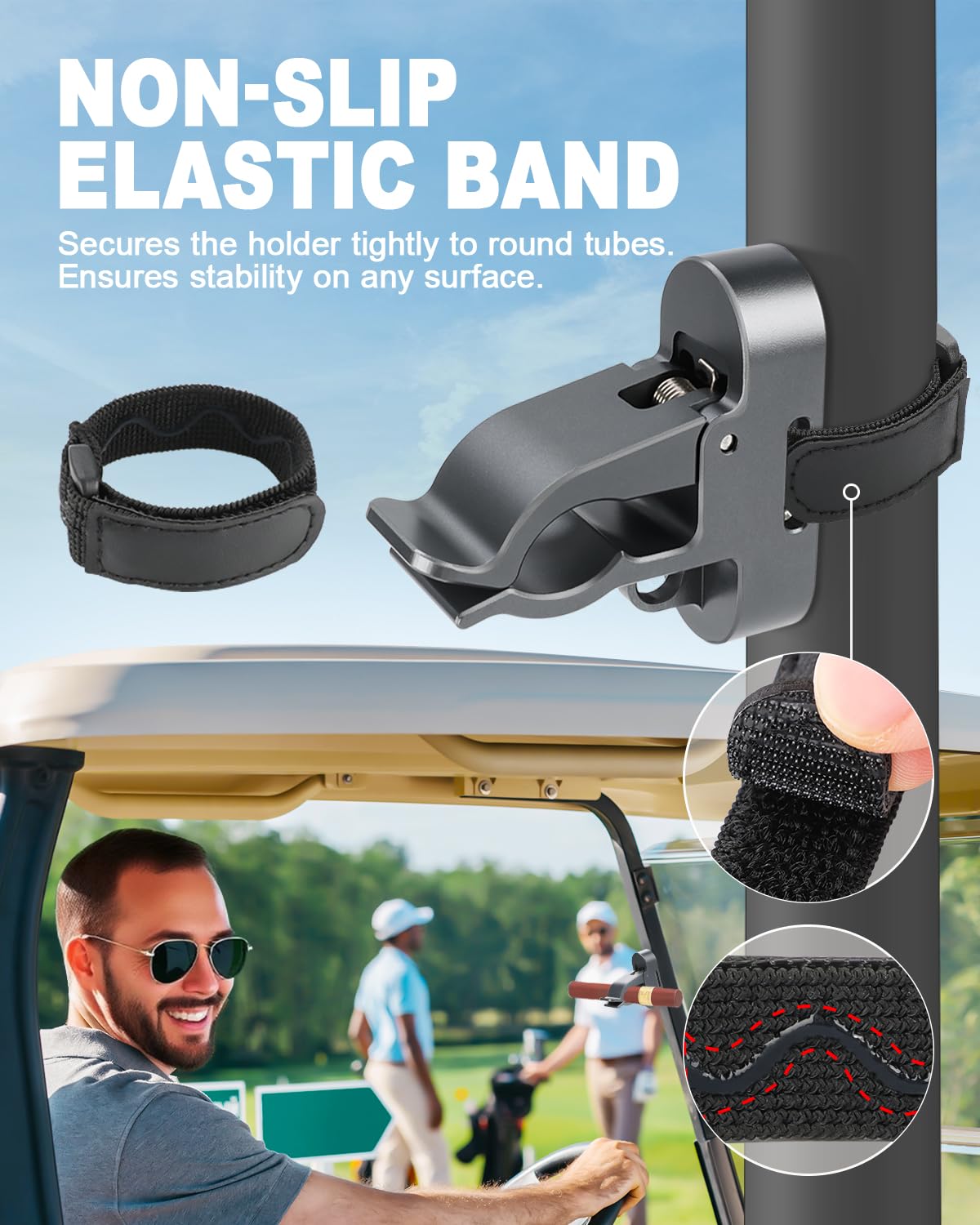 Magnetischer Golfwagenhalter mit Schlaufenhaken, Golf-Halterung aus Aluminiumlegierung für sichere Aufbewahrung von 30–70 Ringen und zum Aufhängen von Golf-Handtüchern, rutschfestes Gummiband