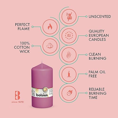 Miniatura 3 de BOLSIUS 4 velas de pilar rosadas, 3 x 6 pulgadas, envueltas individualmente, calidad europea premium, más de 65 horas de combustión, llama suave sin