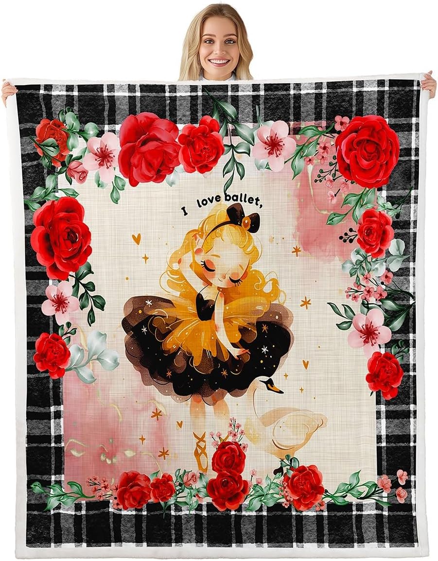 jejeloiu Ballet Dancer Plush Blanket for Bed Sofa Couch Elegant Dancing Sherpa Blanket Boys Girls Ballet Plush Blanket for Bed Sofa Couch Girly Dancer Fuzzy Blanket Queen 90"x90"