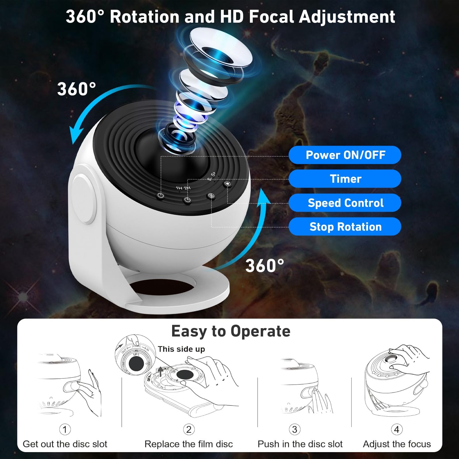 Febotak Proyector Estrellas Aurora Proyector Planetarium Galaxias Luz Noctura Altavoz Música, 8 Sonidos Ambientales & Melodías, Compatible con Alexa, Control App/Remote/Voz (Blanco y Negro)