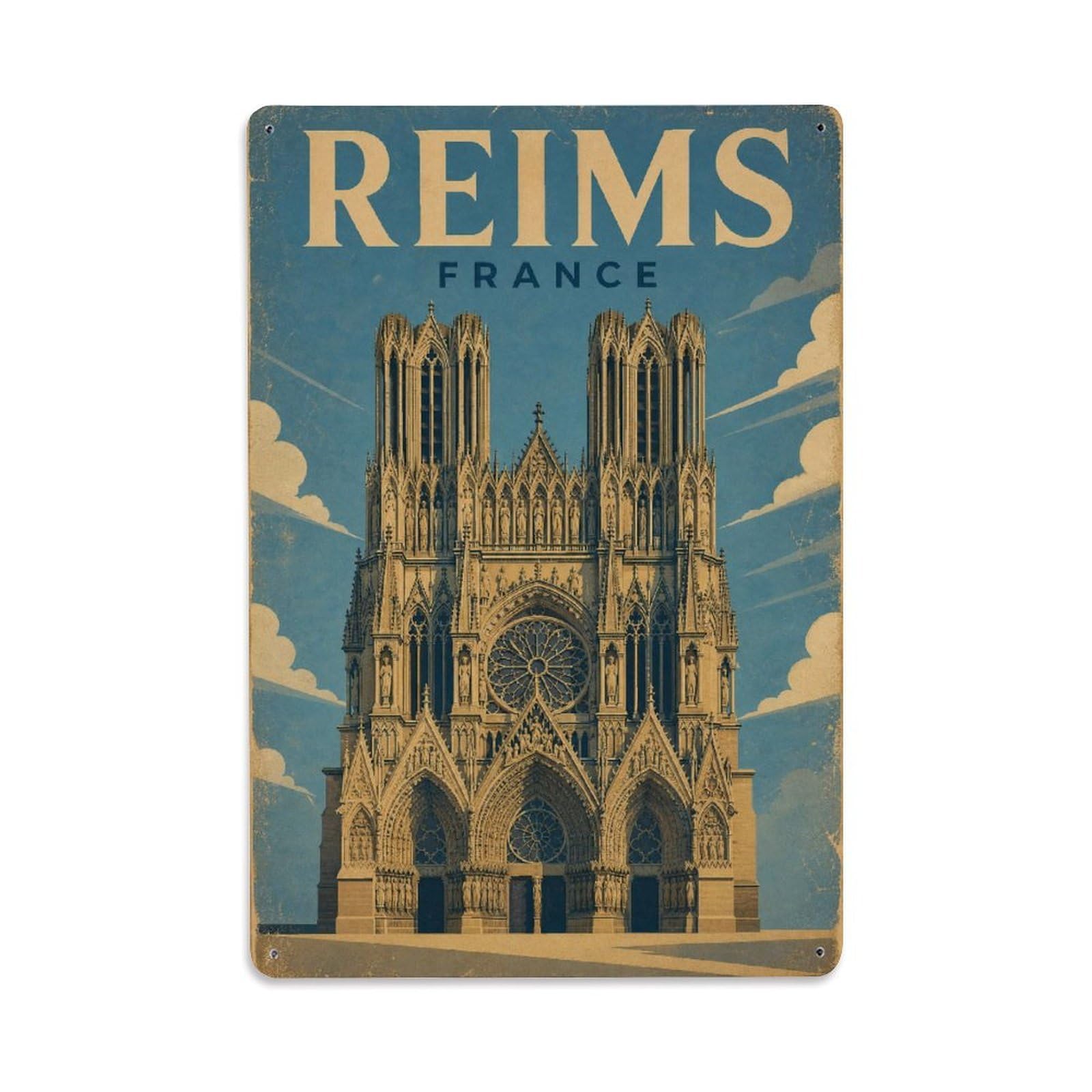 Travel Vintage France Reims Metal Tin Sign