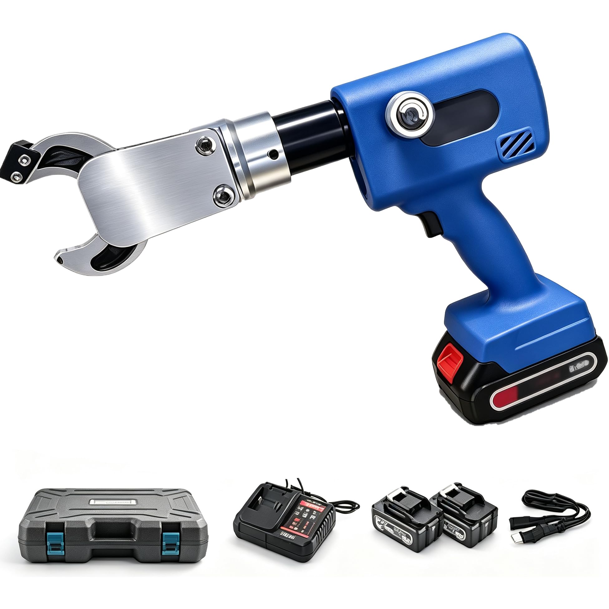 Cortacables Eléctrico Inalámbrico 80 Kn Con Kit Cizalla Hidráulica,30MM | Cabezal giratorio 360° con 2 baterías 2,5 Ah para electricistas Para cortar cables de cobre y aluminio
