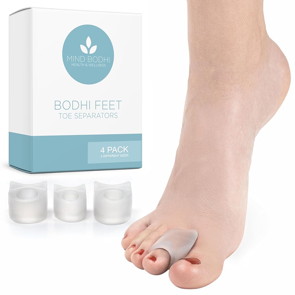 Mind Bodhi Single-Loop Toe Separators 4-Pack: Correcting Bunions and Restoring Toes to Their Original Shape - For Men and Women - Toe Spacers Bunion Corrector - Clear