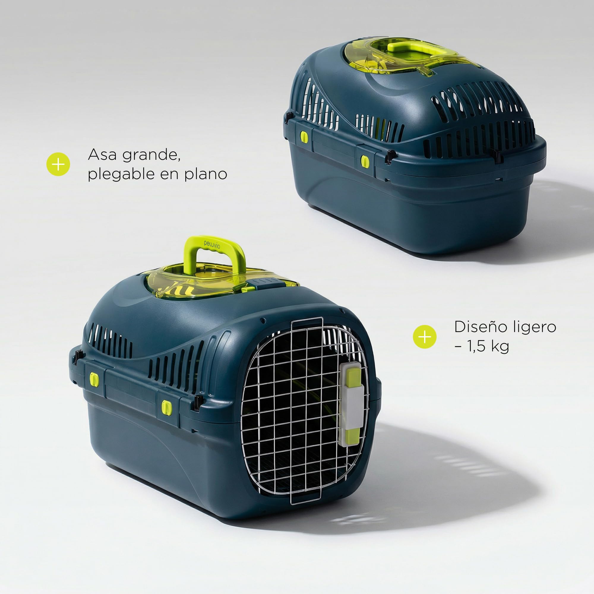Safy Transportín para Gatos Rígido, Carcasa PP, Puerta de Metal con Doble Cierre Seguro, Ventilación 360, Asa Plegable, Rejilla para Empapador y Cuenco Colgable, para Coche y Viaje, hasta 5 kg